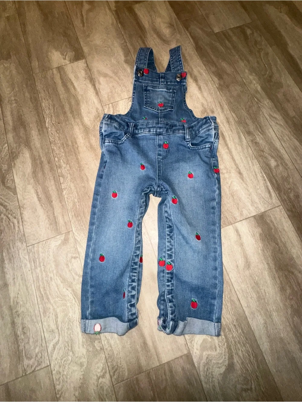 Gymboree Blue Denim Overalls with Red Strawberry Embroidery